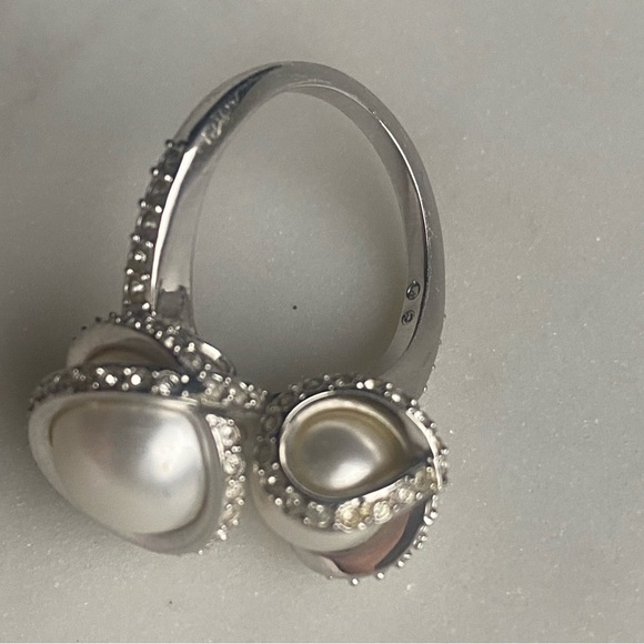 SWAROVSKI faux Pearl silver tone ring size 6 - Picture 9 of 16